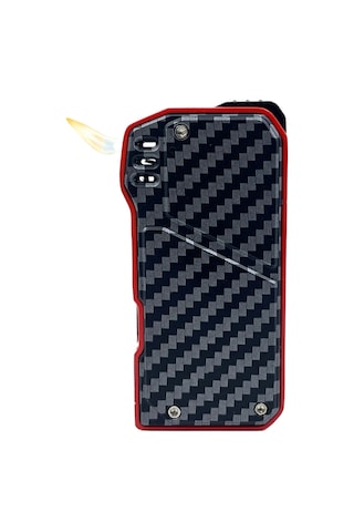 Karbon Fiber Desenli Pipo Çakmağı - Dahili Pipo Kaşığı Kırmızı-siyah