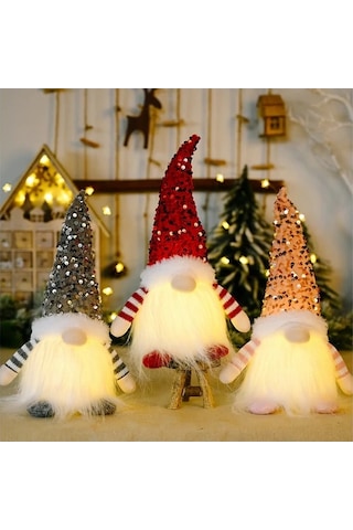 Xianwen Reedark 3'lü Noel Işıklı Peluş Santa Bebek Süsleri -