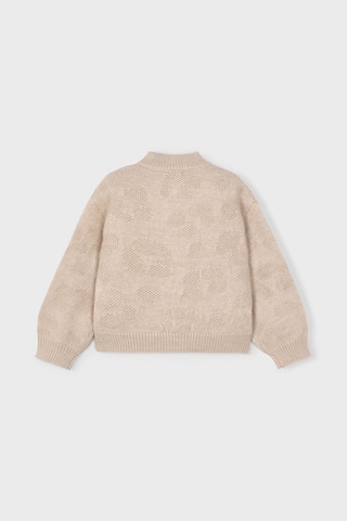 Kız Çocuk Balon Kol Jakar Desenli Triko Hırka - Bej Krem