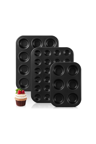 Paket Yapışmaz Muffin Kalıbı Karbon Çelik Kek Kalıbı Muffin Kalıbı Siyah