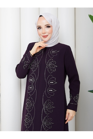 Eslemnur Lalezar Elbise Büyük Beden Anne Elbisesi Mürdüm