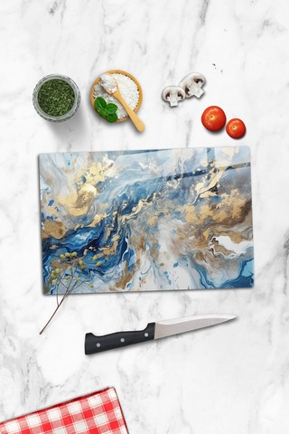 Gökçeoğlu Cam Kesme Tahtası Mistik Mermer Temalı - Cam Kesme Tablası 20cm X 30cm Çok Renkli