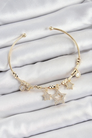 Pirinç Zirkon Taşlı Yıldız Model Gold Renk Charm Bileklik Çok Renkli Pirinç Zirkon Taşlı Yıldız Model Gold Renk Charm Bileklik Çok Renkli