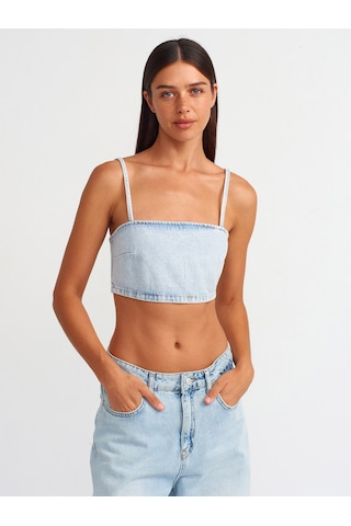 Dilvin Kısa Denim Büstiyer Mavi