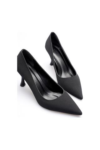 Esatsani Siyah Mat Saten Sivri Burun Trax Stiletto 8 Cm Topuk Kadın Ayakkabı Siyah Mat Saten