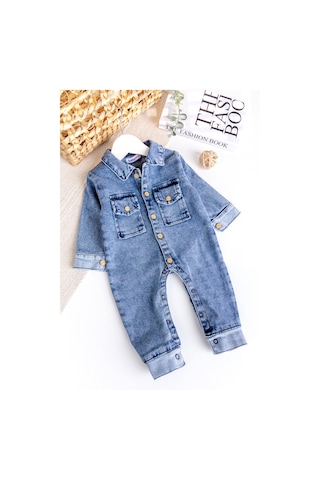 Esnek Erkek Bebek Kot Tulum 100% Cotton mavi