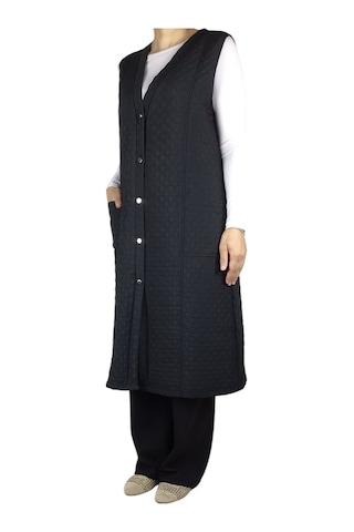 Kadın Önü Düğmeli Üstten Cepli Büyük Beden Kapitone Yelek Siyah