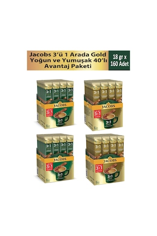Jacobs 3 ü 1 Arada Gold Yoğun ve Yumuşak Kahve Seti 4'lü Set