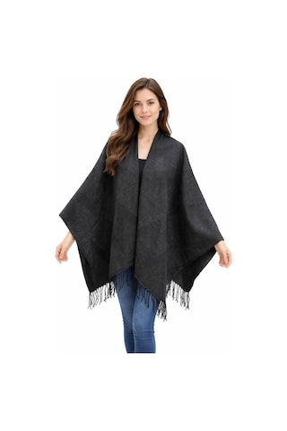 Aldaıyr Kadın Kışlık Çift Taraflı Panço Omuz 140x140 Çok Renkli35