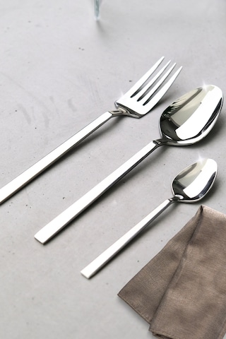 Lugga Doğa Tatlı Çatal Kaşık Ve Çay Kaşık Takımı 6 Kişilik 18 Parça Beyaz Kutu Gri