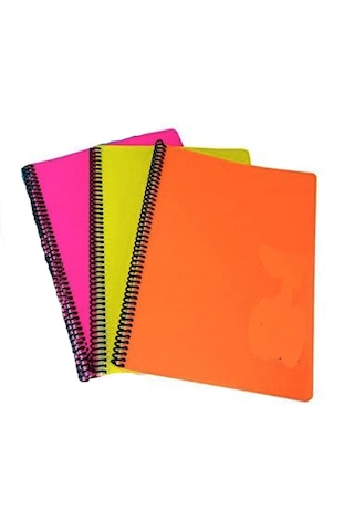 A4 Harita Metod Plastik Kapak Spirallli 120 Yaprak Kareli Defter 3 Adettir . Karışık, Çok Renkli