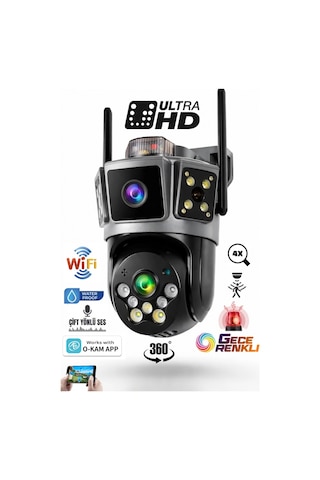 Onqam On7 O-kam Pro App 3+3mp Çift Kamera Sirenli Ptz Kablosuz Wifi Ip Sesli Kamera