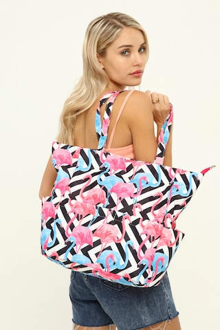 İcone Bag Kadın Çantası, Fonksiyonel Baskılı Plaj Çanta, Beach Bag, Karpuz Tropical Desenli Fermuarlı Çanta Pembe - Siyah