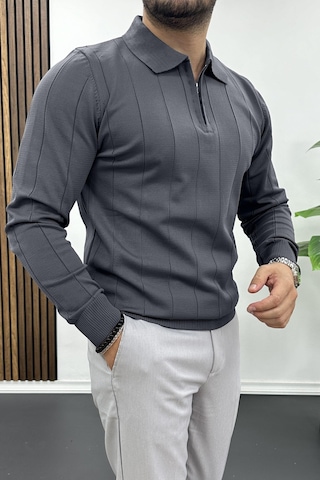 Erkek Yarım Fermuarlı Polo Yaka Mevsimlik Kazak Füme Edw195 Füme