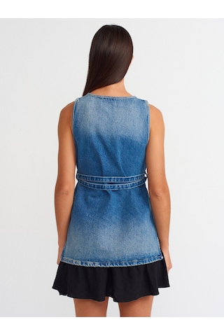 Dilvin İnce Kemerli Denim Bluz Mavi