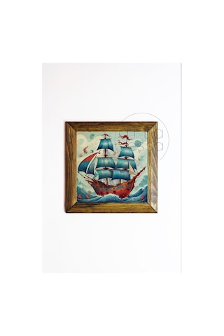 Artavessa Masif Ahşap Çerçeveli Taş Tablo Pano 16 x 16 cm - Gemi