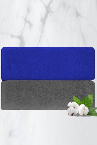 2 Li Lüks El Yüz Havlu Seti 50x90 Cm %100 Pamuklu Gramajlı Grinja Mavi