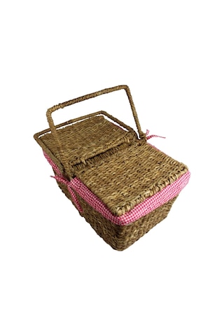 Hasır Rattan Örme Sepeti Dikdörtgen Ekoseli 18795 Sku: Smgstkcb7fa331a7 Açık Mavi