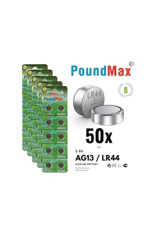 50 X Poundmax Ag13 Lr44 1,5 V Poundmax Alkalin Düğme Pil