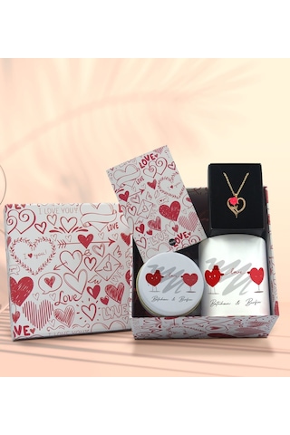 BK Gift Sevgiliye Özel Kutuda Hediye Seti, Kupa Bardak, Sevgili Hediyesi, Aşk Kolyesi, Kokulu Mum,Yıl Dönümü Hediyesi-6
