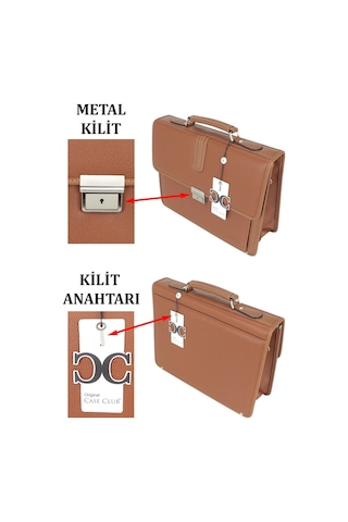 Case Club Laptop Evrak Çantası 14 İnç - 15,6 İnç Kilit Mekanizmalı Omuz Askılı Taba