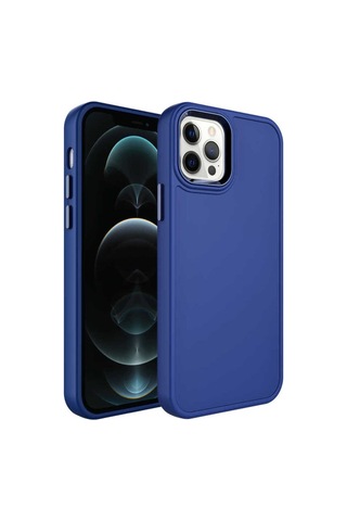 İphone Uyumlu 12 Pro Max Uyumlu Metal Çerçeve Ve Buton Tasarımlı Sert Zore Botox Kılıf-lacivert