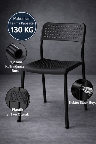 5'li Mutfak Masa Takımı, 4 Sandalye Ve 1 Masa, Yemek Odası, Bahçe Takımı, 4 Kişilik, Metal Ayaklı Masa: Çam/siyah- Sandalye: Siyah