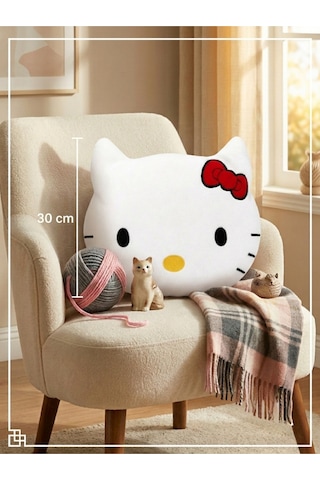 30 Cm Hello Kitty Peluş Yastık Sevimli Kedi Tasarımlı Yumuşak Peluş Oyuncak Beyaz