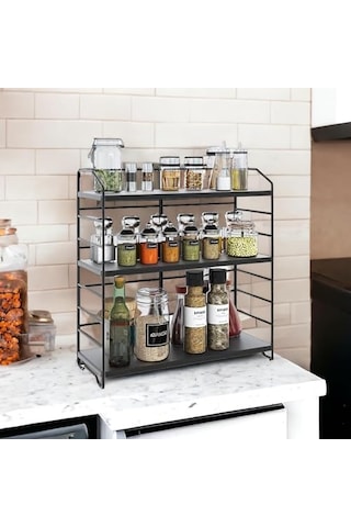 Raflı 40cm Baharatlık Organizer Düzenleyizi Tezgahüstü Banyo Mutfak Ofis Model-1 Siyah Genel