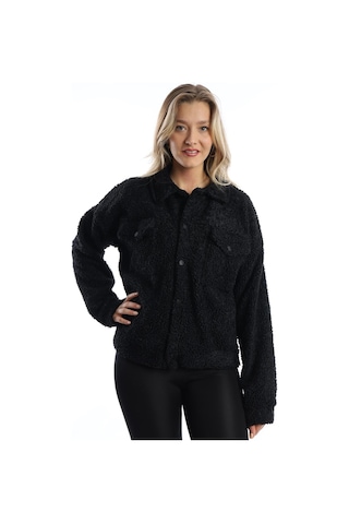 Kadın Çıt Çıt Kapamalı Kıvırcık Peluş Ceket Siyah