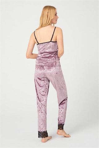 Cottonhill Pudra Dantel Detaylı Kadife Kadın Pijama Takımı Pudra