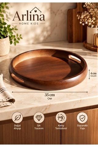 Yuvarlak Akasya Lüx Sunum Tepsisi 35 Cm