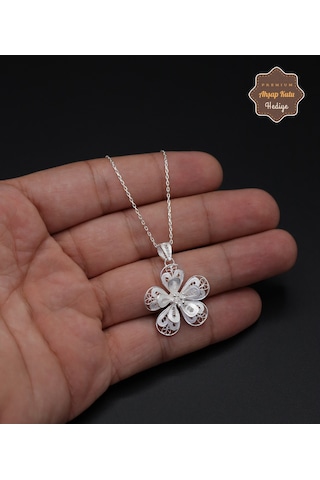 Çiçek Model 925 Ayar Saf Gümüş Telkari Kadın Kolye 201024649 Gümüş