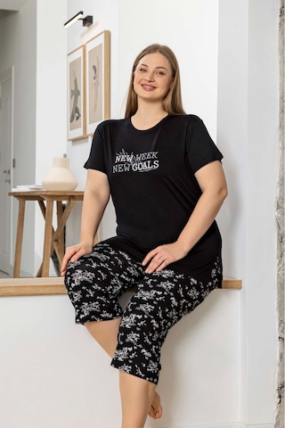 Aydoğan Kadın İnci Büyük Beden Siyah Kapri Pijama Takım 0071 Siyah