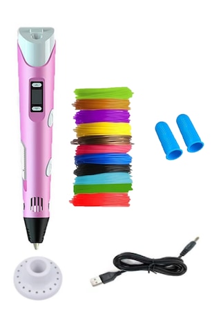 Pembe 3D Kalem 3D Pen Yazıcı Kalem – 20 Adet 5 Metrelik PLA Filament (Toplam 100M) + USB Kablo