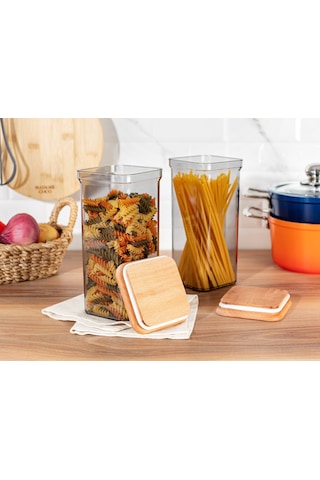 Madame Coco Kaviera 1500ml Ahşap Kapaklı Saklama Kabı 2'li 1ksakl04321500ml-füme Çok Renkli