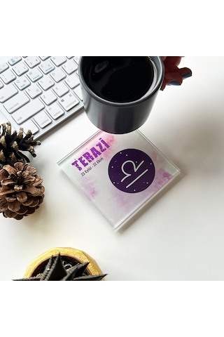 Decorita Cam Bardak Altlığı Burçlar - Terazi Burcu 4'lü Takım Çok Renkli