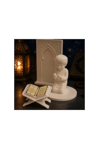 Ayetel Kürsi Ve Bereket Dualı Rahle - Dua Eden Çocuklar Biblo Seti - İslami Dekoratif Süs
