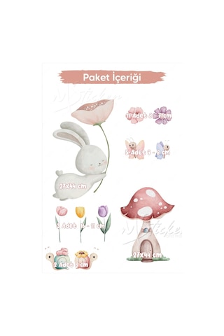 MSticker Sevimli Tavşan Ve Arkadaşları - Bahar Temalı Eğlenceli Çocuk Bebek Odası Sticker Seti