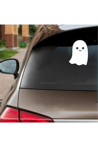 Sevimli Hayalet Araba Sticker Beyaz 11x14 Cm