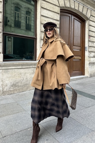 Camel Livia Pelerin Detaylı Kaşe Kaban Camel