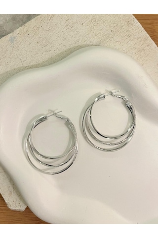Üç Sıra Halka Silver Küpe Çok Renkli