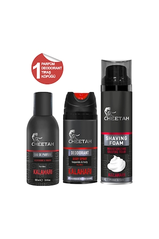 Cheetah Kalahari Erkek Parfüm EDP 100 ML + Sprey Deodorant 150 ML + Tıraş Köpüğü 250 ML