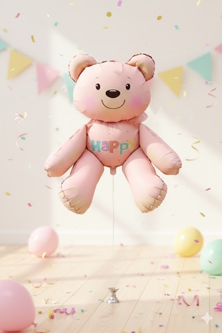 51x54 Cm Oturan Ayı Pembe Folyo Balon - Doğum Günü Parti Dekorasyon Balonu Çok Renkli