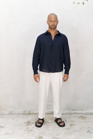 Mai Collection Mai Studios Co. Bice Lacivert Keten Oversize Erkek Gömlek Lacivert