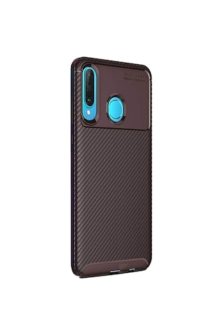 Huawei P30 Lite Karbon Desenli Negro Silikon Kılıf Kahverengi