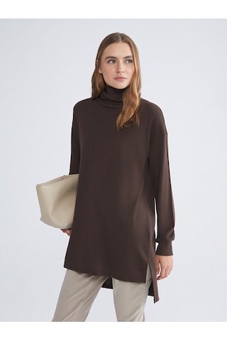 Lcw Everyday Kahverengi Balıkçı Yaka Oversize Kadın Tunik