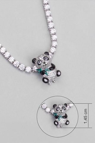 Sevimli Panda 18 Ayar Beyaz Altın Kaplama Gümüş Charm