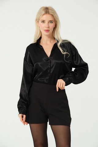 S'amore Clothing Basic Saten Gömlek Siyah