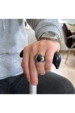 Doğal Taş Yüzük, 925 Ayar Gümüş Yüzük, Cabochon Garnet Gümüş